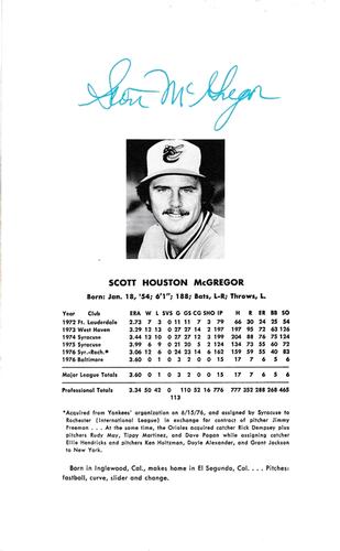 1977 Baltimore Orioles Photo Album #NNO Scott McGregor Back