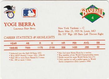 1990 MVP Baseball All-Star Card Game #4 Yogi Berra Back