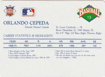 1990 MVP Baseball All-Star Card Game #13 Orlando Cepeda Back