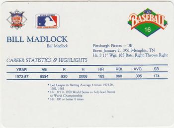 1990 MVP Baseball All-Star Card Game #16 Bill Madlock Back