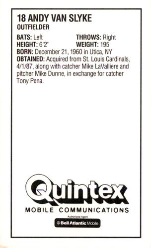 1993 Quintex Pittsburgh Pirates SGA #NNO Andy Van Slyke Back