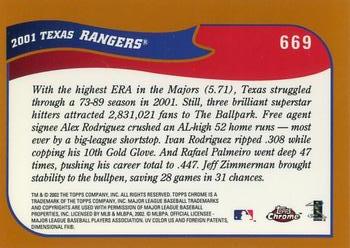 2002 Topps Chrome #669 Texas Rangers Back