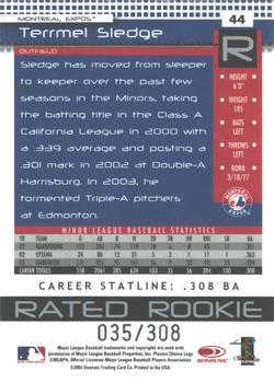 2004 Donruss - Stat Line Career #44 Terrmel Sledge Back