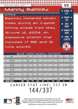 2004 Donruss - Stat Line Career #93 Manny Ramirez Back
