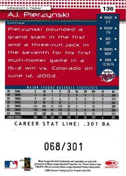 2004 Donruss - Stat Line Career #136 A.J. Pierzynski Back