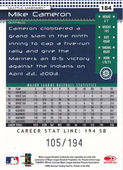 2004 Donruss - Stat Line Career #184 Mike Cameron Back