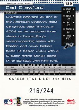 2004 Donruss - Stat Line Career #189 Carl Crawford Back