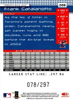 2004 Donruss - Stat Line Career #209 Frank Catalanotto Back
