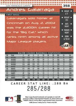2004 Donruss - Stat Line Career #358 Andres Galarraga Back