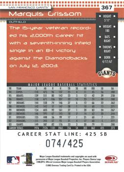 2004 Donruss - Stat Line Career #367 Marquis Grissom Back