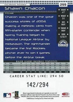 2004 Donruss - Stat Line Career #255 Shawn Chacon Back