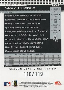 2004 Donruss - Stat Line Season #106 Mark Buehrle Back