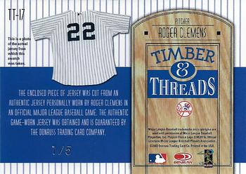 2004 Donruss - Timber & Threads Autographs #TT-17 Roger Clemens Back