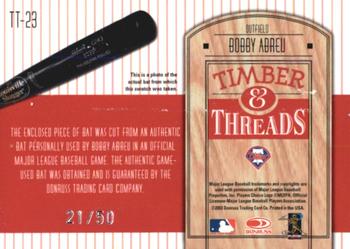 2004 Donruss - Timber & Threads Autographs #TT-23 Bobby Abreu Back