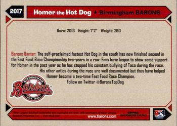2017 Grandstand Birmingham Barons #NNO Homer the Hot Dog Back