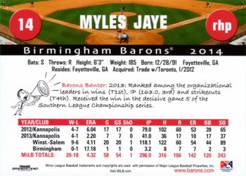 2014 Grandstand Birmingham Barons #NNO Myles Jaye Back