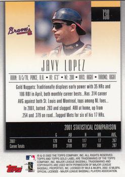 2002 Topps Gold Label #138 Javy Lopez Back