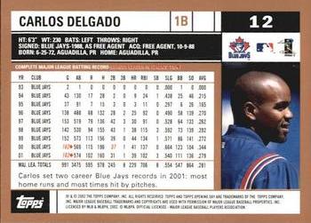 2002 Topps Opening Day #12 Carlos Delgado Back