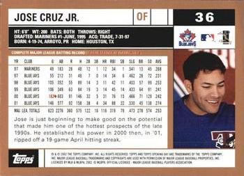 2002 Topps Opening Day #36 Jose Cruz Jr. Back