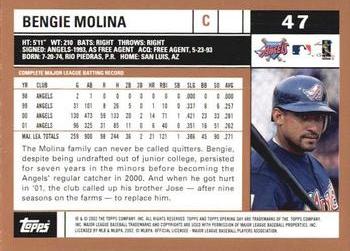 2002 Topps Opening Day #47 Bengie Molina Back