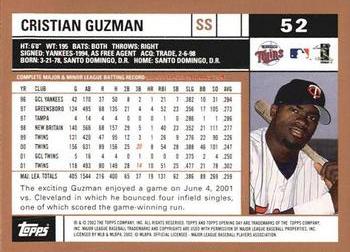 2002 Topps Opening Day #52 Cristian Guzman Back