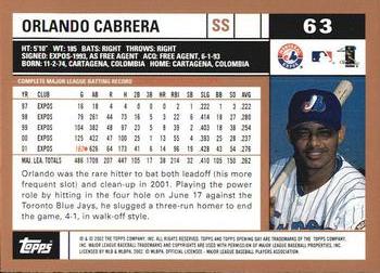 2002 Topps Opening Day #63 Orlando Cabrera Back