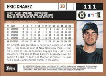 2002 Topps Opening Day #111 Eric Chavez Back