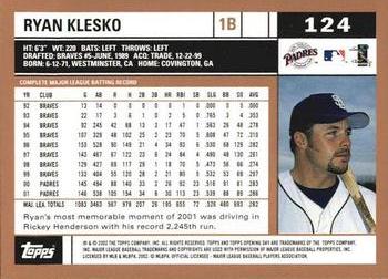 2002 Topps Opening Day #124 Ryan Klesko Back