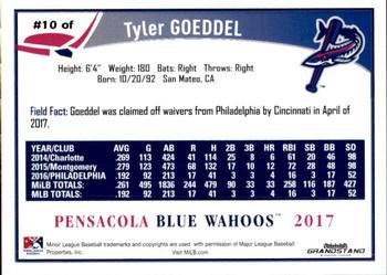 2017 Grandstand Pensacola Blue Wahoos #NNO Tyler Goeddel Back