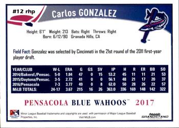 2017 Grandstand Pensacola Blue Wahoos #NNO Carlos Gonzalez Back