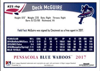 2017 Grandstand Pensacola Blue Wahoos #NNO Deck McGuire Back