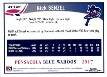 2017 Grandstand Pensacola Blue Wahoos #NNO Nick Senzel Back