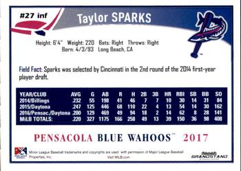 2017 Grandstand Pensacola Blue Wahoos #NNO Taylor Sparks Back