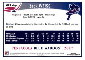 2017 Grandstand Pensacola Blue Wahoos #NNO Zack Weiss Back