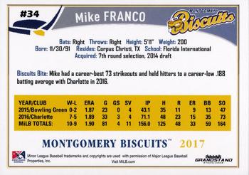 2017 Grandstand Montgomery Biscuits #NNO Mike Franco Back