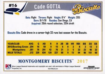 2017 Grandstand Montgomery Biscuits #NNO Cade Gotta Back