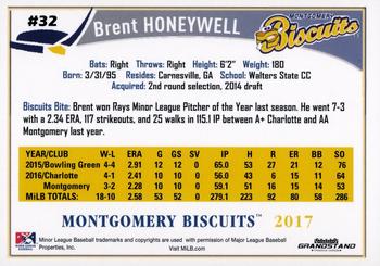 2017 Grandstand Montgomery Biscuits #NNO Brent Honeywell Back