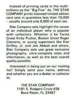 1988-92 Star Ad Cards #NNO Ken Griffey Jr. Back