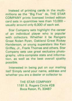 1988-92 Star Ad Cards #NNO Rickey Henderson Back