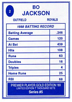 1989 Premier Player Gold Edition Series 5 (unlicensed) #2 Bo Jackson Back