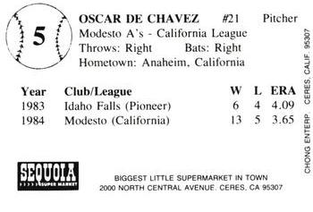 1985 Chong Modesto A's #5 Oscar DeChavez Back