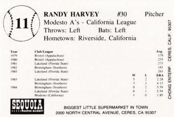 1985 Chong Modesto A's #11 Randy Harvey Back