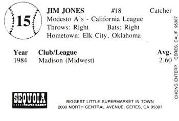 1985 Chong Modesto A's #15 Jim Jones Back