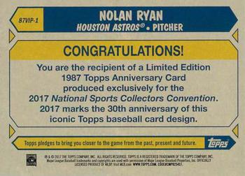 2017 Topps National Sports Collectors Convention 1987 Anniversary #87VIP-1 Nolan Ryan Back