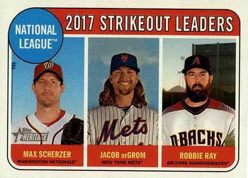 2018 Topps Heritage #12 2017 N.L. Strikeout Leaders (Max Scherzer / Jacob deGrom / Robbie Ray) Front