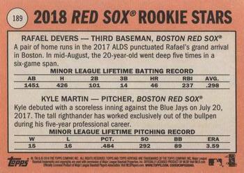 2018 Topps Heritage #189 Red Sox 2018 Rookie Stars (Rafael Devers / Kyle Martin) Back