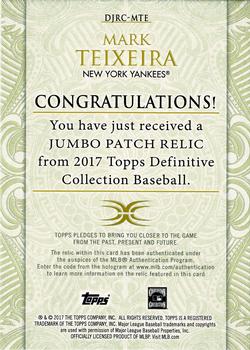 2017 Topps Definitive Collection - Jumbo Relic & Patch Collection #DJRC-MTE Mark Teixeira Back