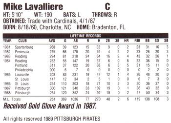 1989 Veryfine Pittsburgh Pirates #NNO Mike LaValliere Back