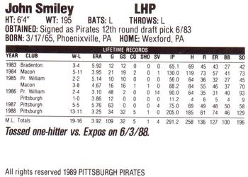 1989 Veryfine Pittsburgh Pirates #NNO John Smiley Back