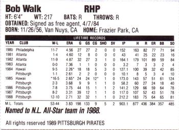 1989 Veryfine Pittsburgh Pirates #NNO Bob Walk Back